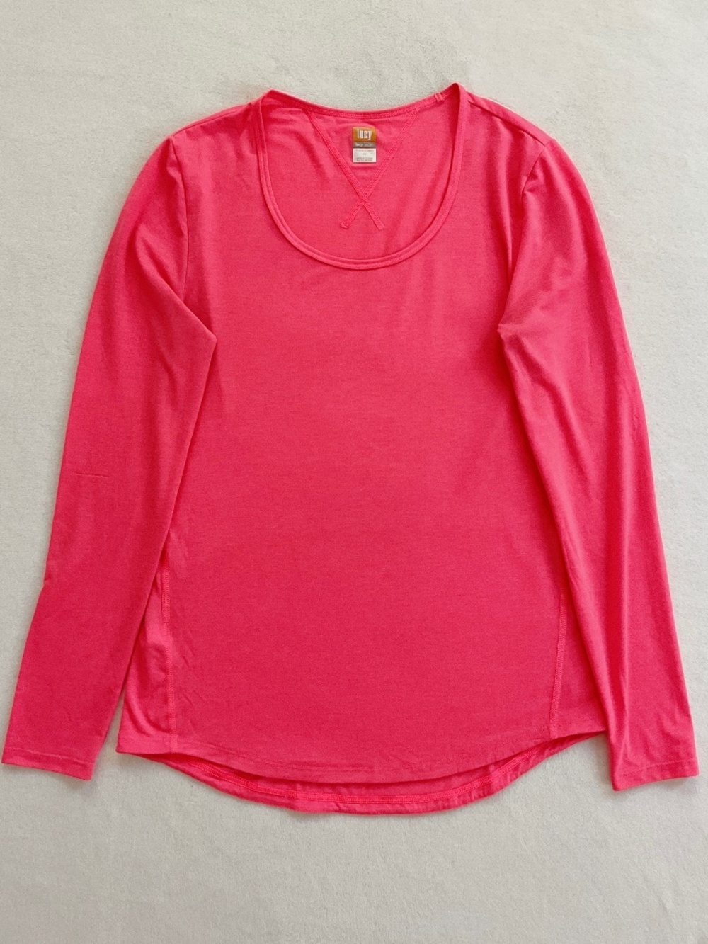 Lucy Tech Long Sleeve Active Top Small Neon Coral Workout Running Yoga Shirt